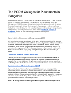 Top PGDM Colleges for Placements in Bangalore