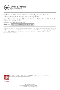 Baek, H., Ahn, J., & Choi, Y. (2012). Helpfulness of Online Consumer Reviews- Readers Objectives and Review Cues. International Journal of Electronic Commerce, 17(2), 99–126