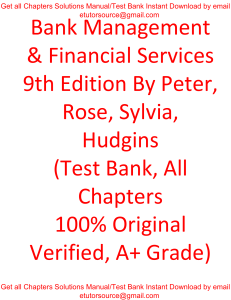 Test Bank For Bank Management & Financial Services 9th Edition By Peter Rose Sylvia Hudgins