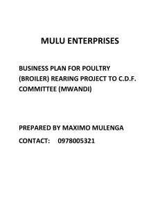 MULU ENTERPRISES BUSINESS PLAN FOR POULTRY (BROILER) REARING PROJECTS