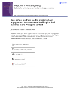 Datu and Park 2023  Does school kindness lead to greater school engagement  Cross-sectional and longitudinal evidence in the Philippine context
