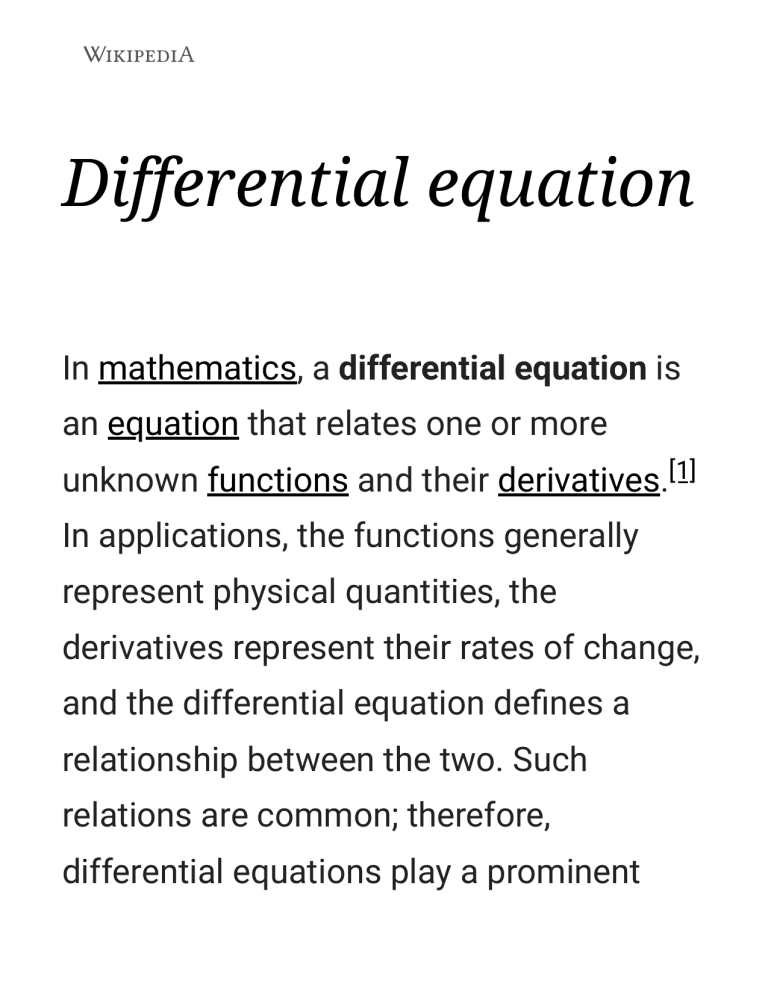 Differential equation Wikipedia