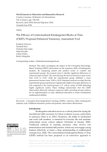 The Efficacy of Contextualized Kindergarten Blocks of Time (CKBT) Proposed Enhanced Numeracy Assessment Tool
