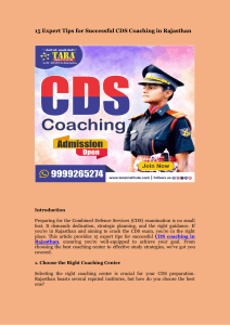 15 Expert Tips for Successful CDS Coaching in Rajasthan
