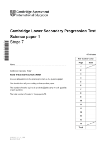 Cambridge LSS Yr 7 Progression test Science P1