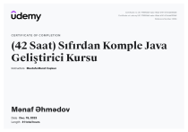 Java Development Course Completion Certificate
