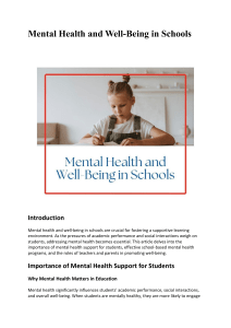 Mental Health and Well Being in Schools 