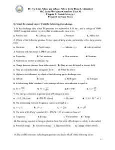 Chapter 2. Atomic structure Worksheet