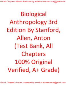 Test Bank For Biological Anthropology 3rd Edition By Stanford Allen Anton