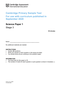 Science Stage 3 Sample Paper 1 2023