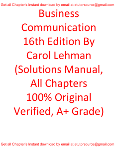Solutions Manual For Business Communication 16th Edition By Carol Lehman
