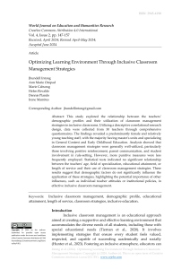 Optimizing Learning Environment Through Inclusive Classroom Management Strategies