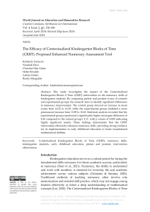 The Efficacy of Contextualized Kindergarten Blocks of Time (CKBT) Proposed Enhanced Numeracy Assessment Tool