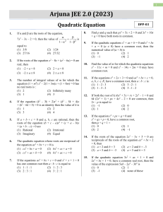 Quadratic Equations   DPP 03 (of Lec 04)    (Arjuna JEE 2.0 2023)