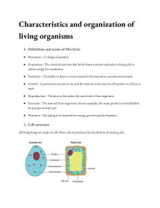 Characteristics and organization of living organisms