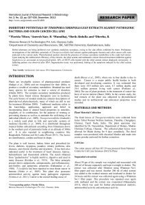 Tinospora Cordifolia: Antibacterial & Anticancer Research