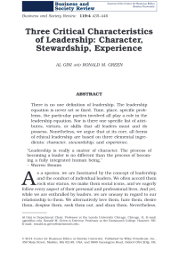 Leadership Characteristics: Character, Stewardship, Experience