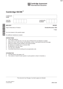 Cambridge IGCSE Biology Paper 6 Exam 2022