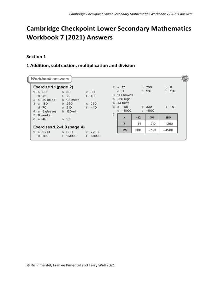 Lower Secondary Mathematics Answers Stage 7