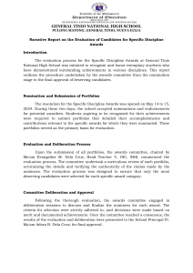 NARRATIVE REPORT ON THE EVALUATION AND DELIBERATION OF CANDIDATES FOR SPECIFIC DISCIPLINE AWARDS