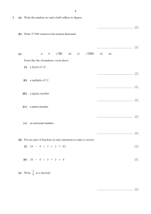 Math Exam Paper: Numbers, Operations, Algebra