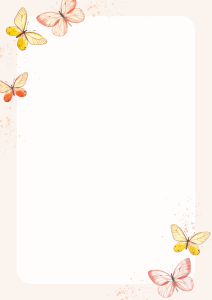 Cream Pink Yellow Vintage Watercolor Butterfly A4 Page Border