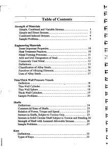 Engineering Table of Contents: Strength, Materials, Vessels, Shafts