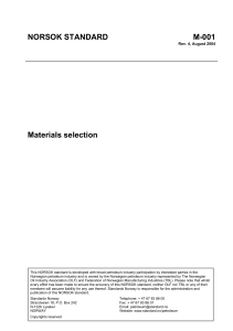 NORSOK Standard M-001: Materials Selection