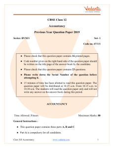 CBSE Class 12 Accountancy Question Paper 2019