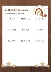 Adding Decimals Math Worksheet