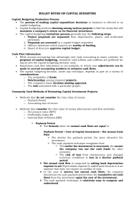 Capital Budgeting Bullet Notes: Evaluation & Methods