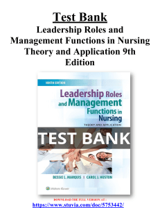 Test Bank Leadership Roles and Management Functions in Nursing Theory and Application 9th Edition