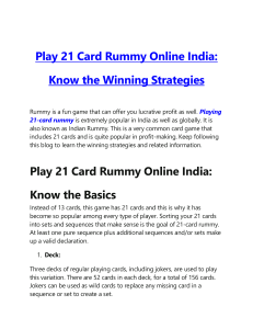 Play 21 Card Rummy Online India Know the Winning Strategies