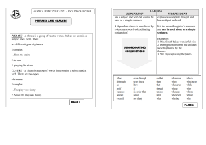 PHRASES AND CLAUSES  - WORKSHEET