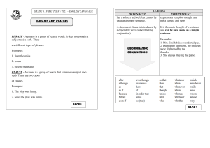 Phrases and Clauses Worksheet - Grade 6 English