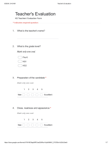 KG Teacher Evaluation Form