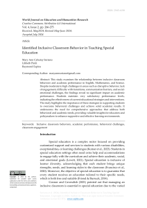 Identified Inclusive Classroom Behavior in Teaching Special Education