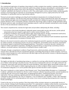 Drug Testing Welfare Recipients as a Constitutional Condition by I. Wurman Stanford Law Review 2013