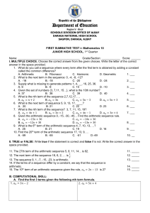 Math 10 Test: Sequences & Series