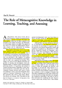 Metacognitive Knowledge in Learning, Teaching, and Assessing