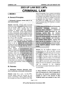 Criminal Law Review Notes: Mala in Se, Felonies, and Complex Crimes