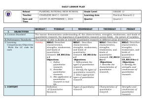 Practical Research 2 Lesson Plan: Quantitative Research