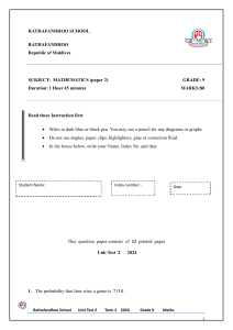 Grade 9 Math Test: Probability, Algebra, Geometry