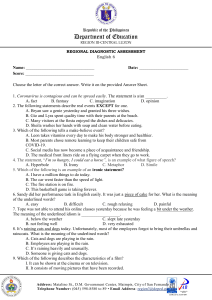 English 6 Diagnostic Assessment Exam