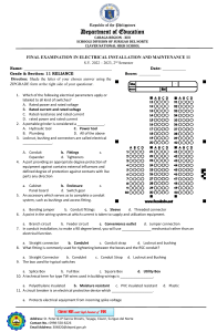 Electrical Installation Exam for High School