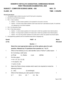 Computer Science Exam Paper Class XII