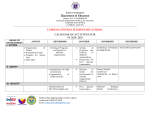 LUMBAN-School Calendar of Activities