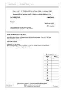 Primary Checkpoint - Math (0842) November 2006 Paper 1