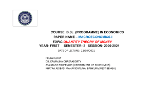 Quantity Theory of Money Lecture Notes