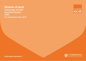 Cambridge IGCSE Business Studies Scheme of Work